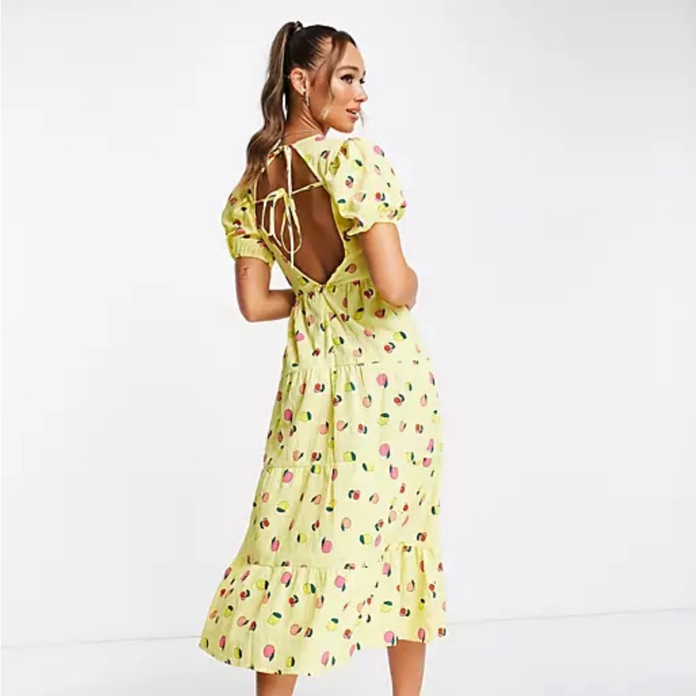 Canary yellow fruit dress